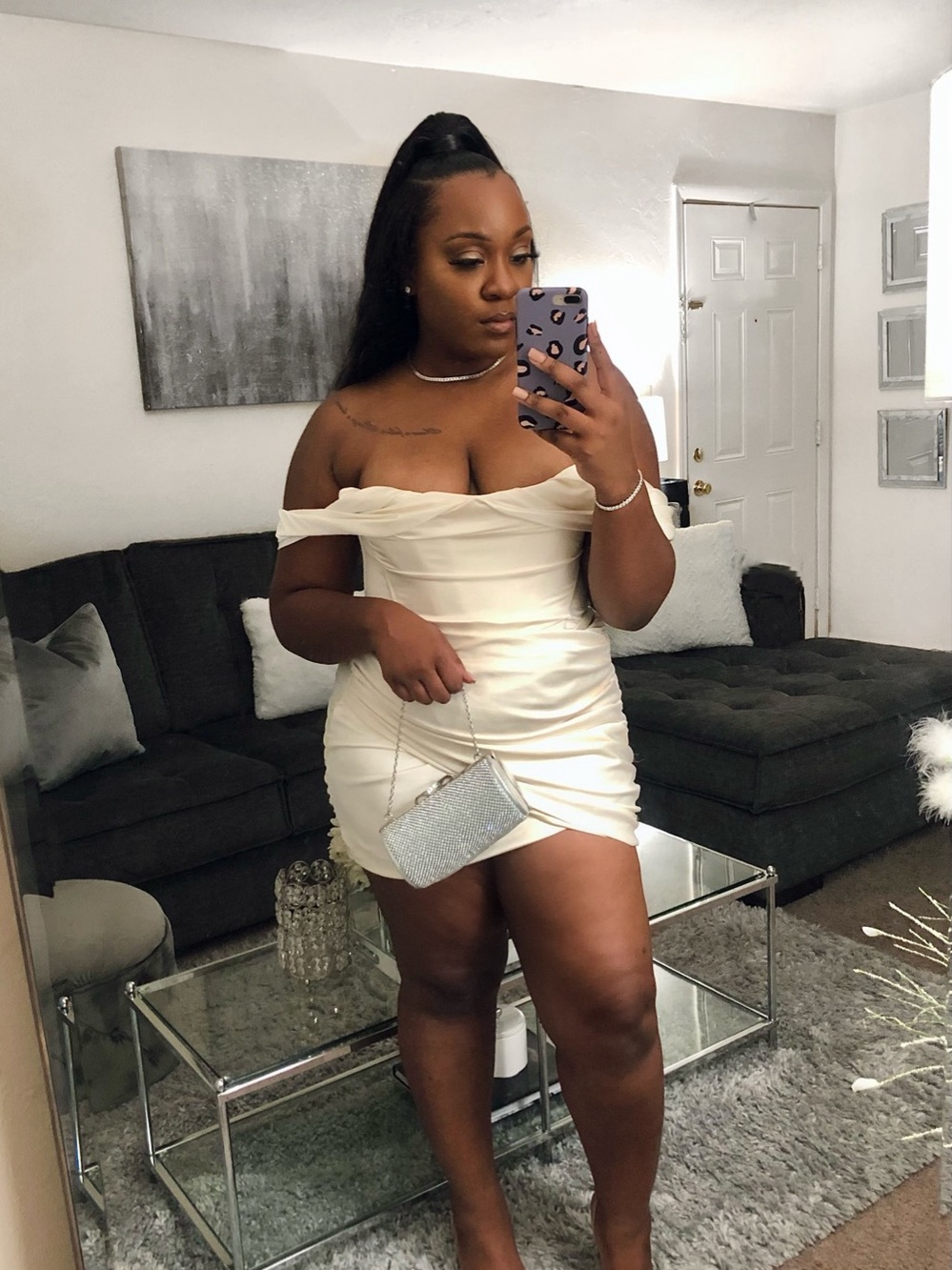 House of CB Coraline Ivory Satin Corset Dress Mini Off-Shoulder Dress in White - Picture 2 of 13